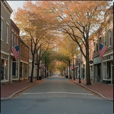 A small-town Main Street with old buildings, good coffee, and easy access to the Park.