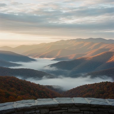 Mile-marker overlooks, mist rising off the ridges, and long views that feel earned.